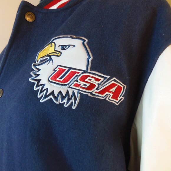 Steve & Barry's Letterman Style Jacket Faux Leather USA Patriotic Men's SZ S/M - Picture 4 of 12